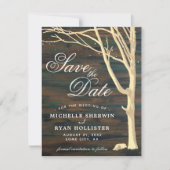 Save The Date Script en bois foncé de l'arbre rustique (Devant)