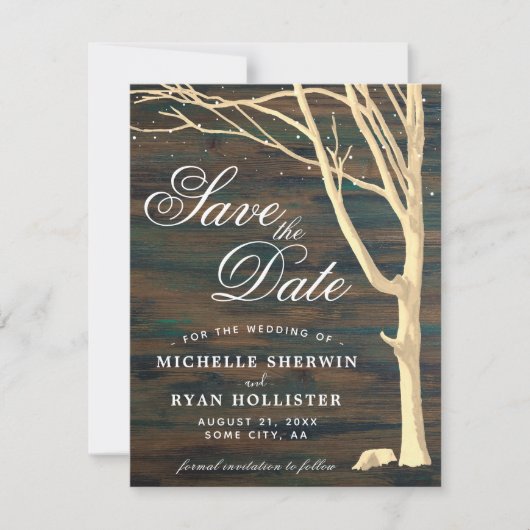 Save The Date Script en bois foncé de l'arbre rustique (Devant)