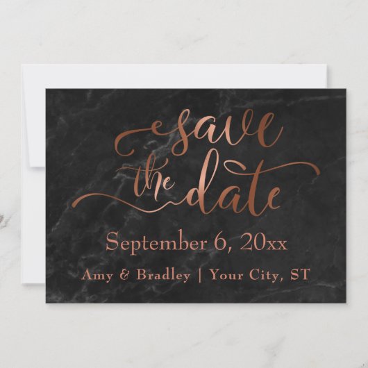 Save The Date Script en cuivre et mariage en marbre noir Enregis (Devant)