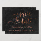 Save The Date Script en cuivre et mariage en marbre noir Enregis (Devant / Derrière)