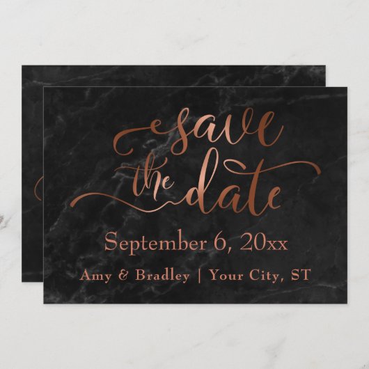 Save The Date Script en cuivre et mariage en marbre noir Enregis (Devant / Derrière)