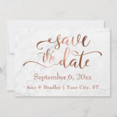 Save The Date Script en cuivre et mariage Marbre blanc Enregistr (Devant)