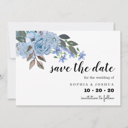 Save The Date Script Floral Bleu Enregistrer les dates (Devant)