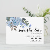 Save The Date Script Floral Bleu Enregistrer les dates (Debout devant)