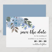 Save The Date Script Floral Bleu Enregistrer les dates (Devant / Derrière)