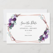 Save The Date Script Floral violet Mariage moderne géométrique (Devant)