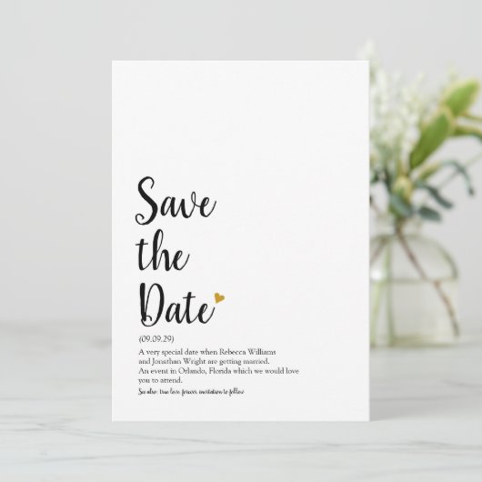 Save The Date Script Gold Heart Enregistrer la définition de dat (Debout devant)
