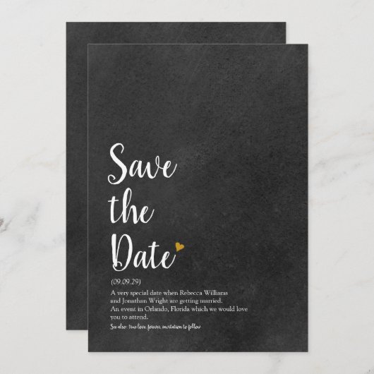 Save The Date Script Gold Heart Enregistrer la définition de dat (Devant / Derrière)