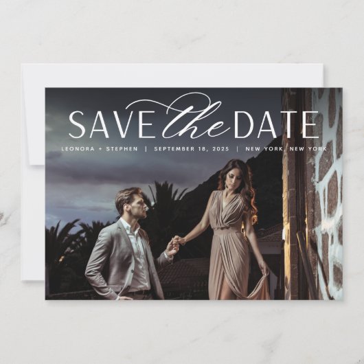 Save The Date Script lisse | Mariage photo horizontal unique (Devant)