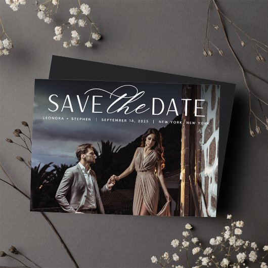 Save The Date Script lisse | Mariage photo horizontal unique