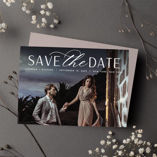 Save The Date Script lisse | Mariage photo horizontal unique