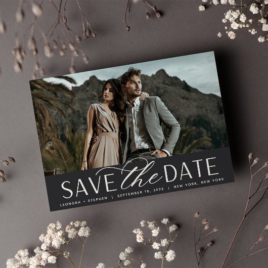 Save The Date Script lisse | Mariage photo horizontal unique