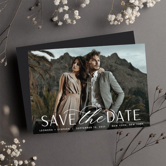 Save The Date Script lisse | Mariage photo horizontal unique