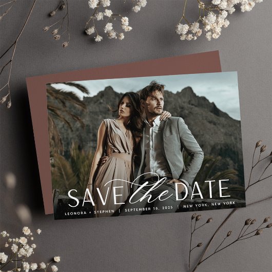 Save The Date Script lisse | Mariage photo horizontal unique