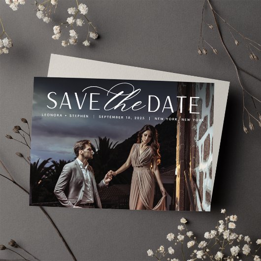 Save The Date Script lisse | Mariage photo horizontal unique