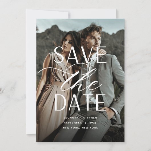 Save The Date Script lisse | Mariage photo vertical unique (Devant)