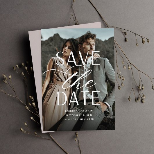 Save The Date Script lisse | Mariage photo vertical unique
