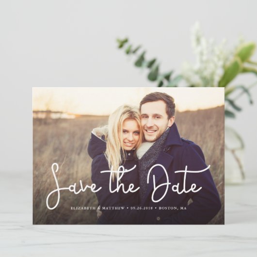 Save The Date Script lunatique photo mariage Enregistrer la date (Debout devant)
