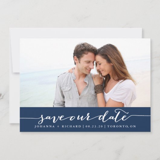 Save The Date Script manuscrit bleu marine Enregistrer la date (Devant)