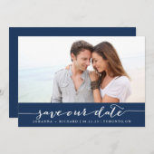 Save The Date Script manuscrit bleu marine Enregistrer la date (Devant / Derrière)