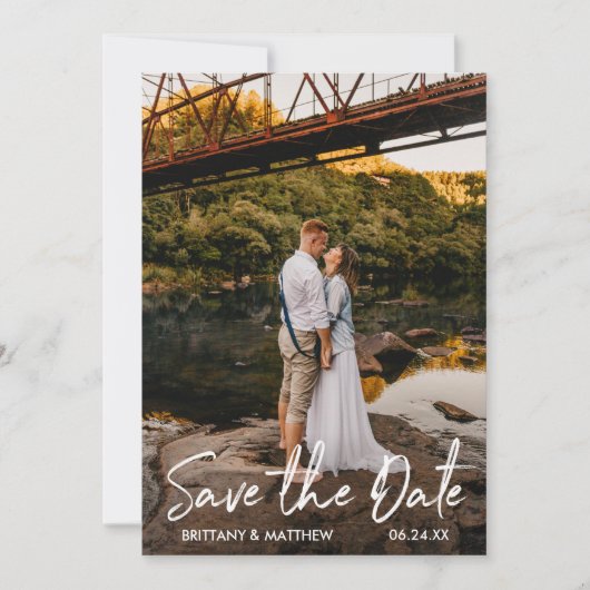 Save The Date Script manuscrit Couple photo Kraft (Devant)