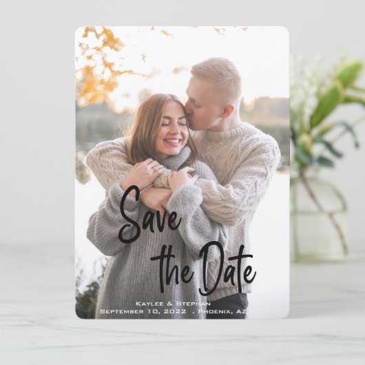 Save The Date Script manuscrit élégant photo personnalisée (Debout devant)