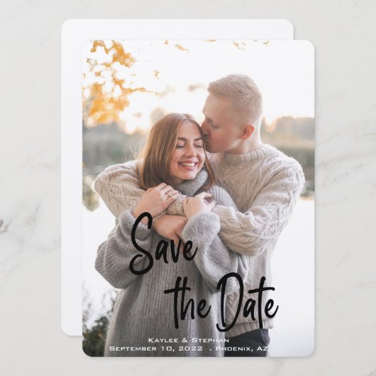 Save The Date Script manuscrit élégant photo personnalisée (Devant / Derrière)