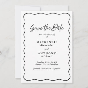 Save The Date Script manuscrit moderne cadre vague noir et blanc
