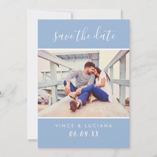Save The Date Script manuscrit moderne Cloud Bleu Mariage photo (Devant)