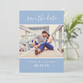 Save The Date Script manuscrit moderne Cloud Bleu Mariage photo (Debout devant)