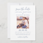 Save The Date Script manuscrit moderne Cloud Bleu Mariage photo (Dos)