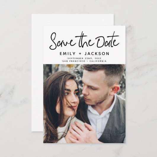 Save The Date Script manuscrit moderne Enregistrer la photo de l (Devant / Derrière)