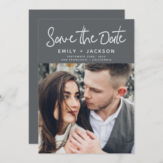 Save The Date Script manuscrit moderne Enregistrer la photo de l (Devant / Derrière)