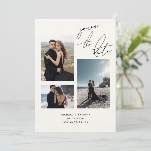 Save The Date Script manuscrit moderne Trois Mariage photo (Debout devant)
