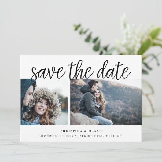Save The Date Script manuscrit Multi Photo Enregistrer la date (Debout devant)