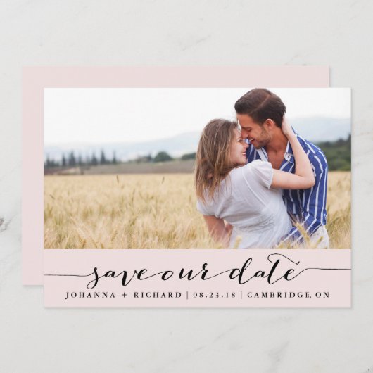 Save The Date Script manuscrit rose Enregistrer la date de l'ann (Devant / Derrière)