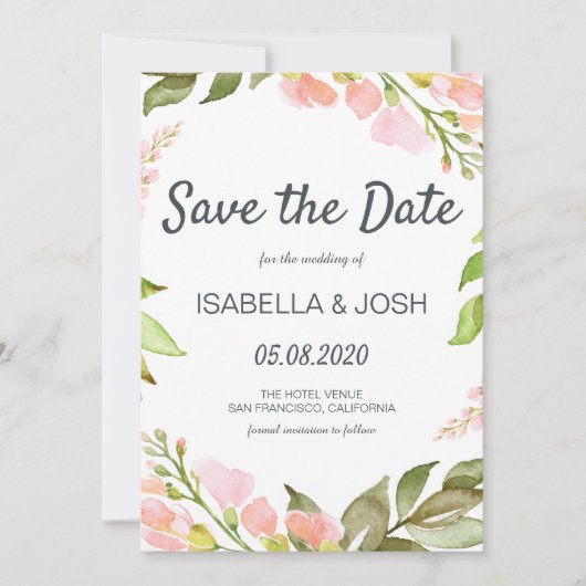 Save The Date Script manuscrit rose floral Boho Enregistrer la d (Devant)