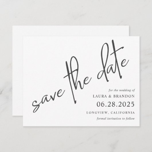 Save The Date Script manuscrit simple moderne Enregistrer la dat (Devant / Derrière)