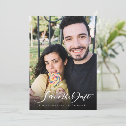 Save The Date Script manuscrit simple photo (Debout devant)