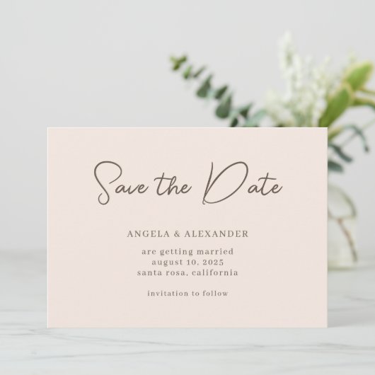 Save The Date Script Mariage moderne Beige Brown (Debout devant)