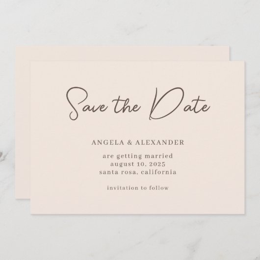 Save The Date Script Mariage moderne Beige Brown (Devant / Derrière)