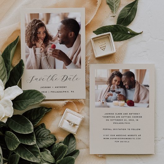 Save The Date Script minimal beige 2 photos