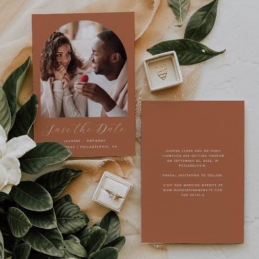 Save The Date Script minimal Boho Photo Arch en Terracotta