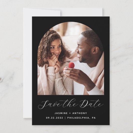 Save The Date Script minimal Boho Photo Arch noir (Devant)