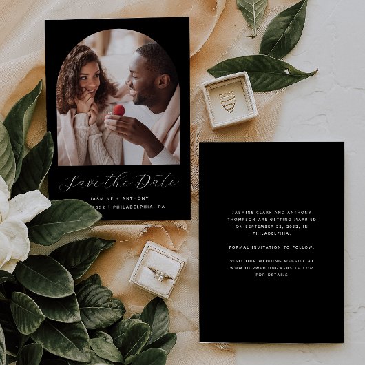 Save The Date Script minimal Boho Photo Arch noir