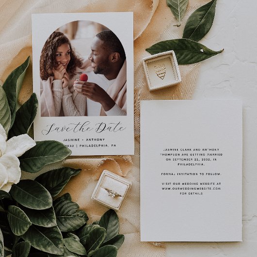 Save The Date Script minimal Boho Photo Arch noir et blanc