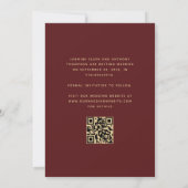 Save The Date Script minimal d'arc photo QR Code Bourgogne Or (Dos)