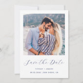 Save The Date Script minimal Deux Photos Bleu Nuit et Blanc (Devant)