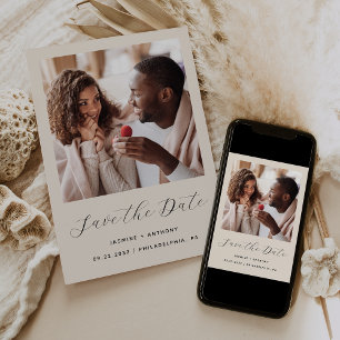 Save The Date Script minimal d'une photo beige