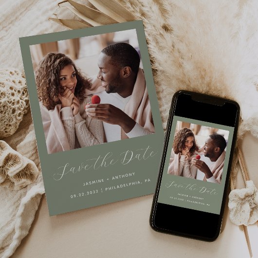Save The Date Script minimal d'une photo vert sauge